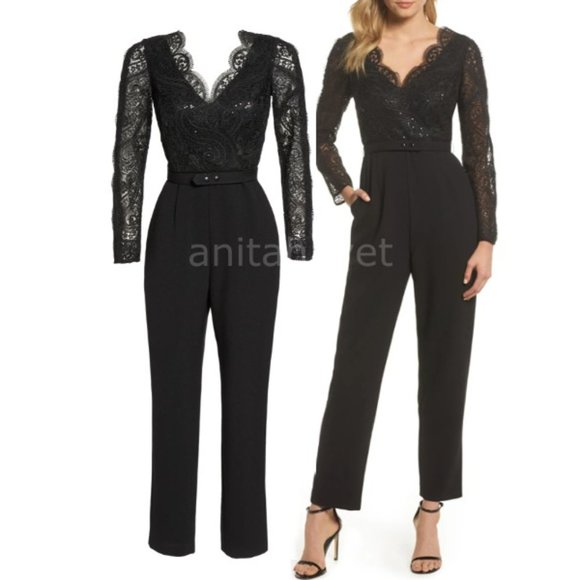 Vince Camuto Lace Neck Jumpsuit Black Size - Picture 1 of 2